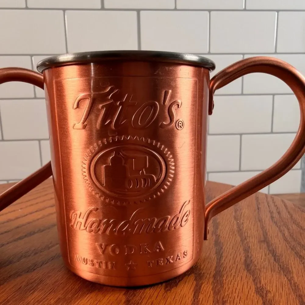Pair of Tito's Handmade Vodka Copper Moscow Mule Mugs Lined 12oz
